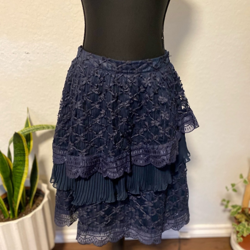 Beautiful Anthropologie Moulinette Soeurs Tatte Tide Navy Blue Skirt Size 4